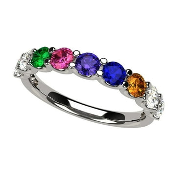 Nana U'r Family 1-9 Simulated Birthstones Mothers Day Ring for Women - Sterling Silver, Size 8, Stone 2