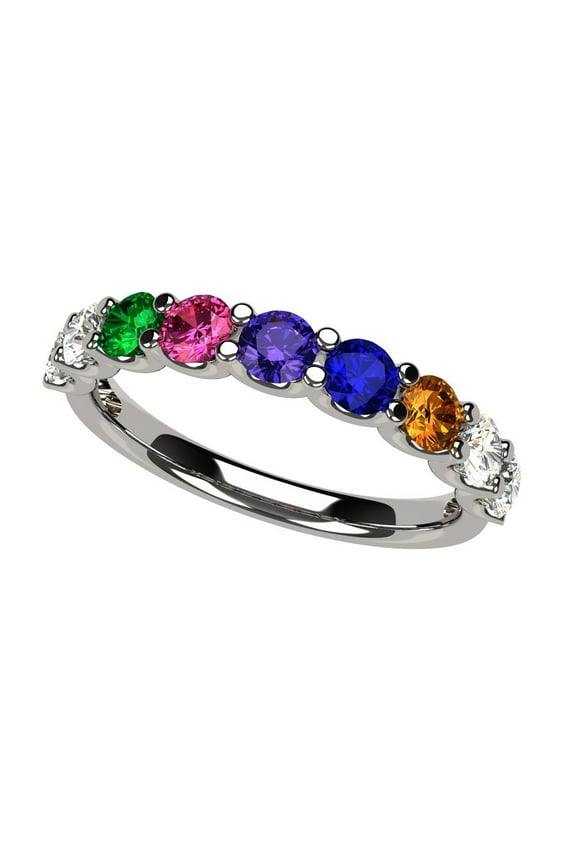 Nana U'r Family 1-9 Simulated Birthstones Mothers Day Ring for Women - Sterling Silver, Size 8, Stone 2