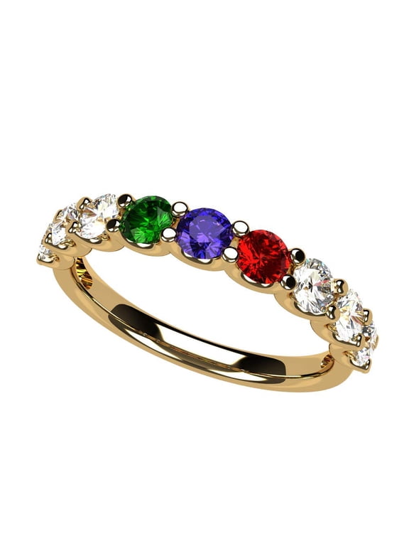 Nana U'r Family 1-9 Simulated Mother Ring 4 Birthstones for Women - 10K Yellow Gold, Size 10, Stone 4
