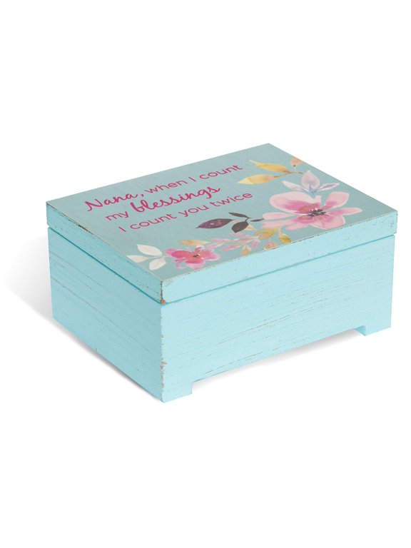 Nana, When I Count My Blessings I Count You Twice Blue Floral Jewelry Box