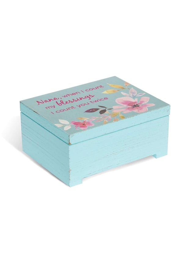 Nana, When I Count My Blessings I Count You Twice Blue Floral Jewelry Box