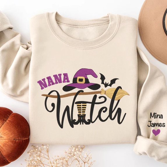 Nana Witch Sweatshirt, Custom Grandma & Kids Halloween Gifts, Gift For Grandma, Unisex Sweatshirt, LINHKHA
