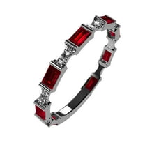 Nana Women Silver Stackable Birthstone Ring Baguette Cut Platinum Plated Size 6-Jan Simulated Garnet