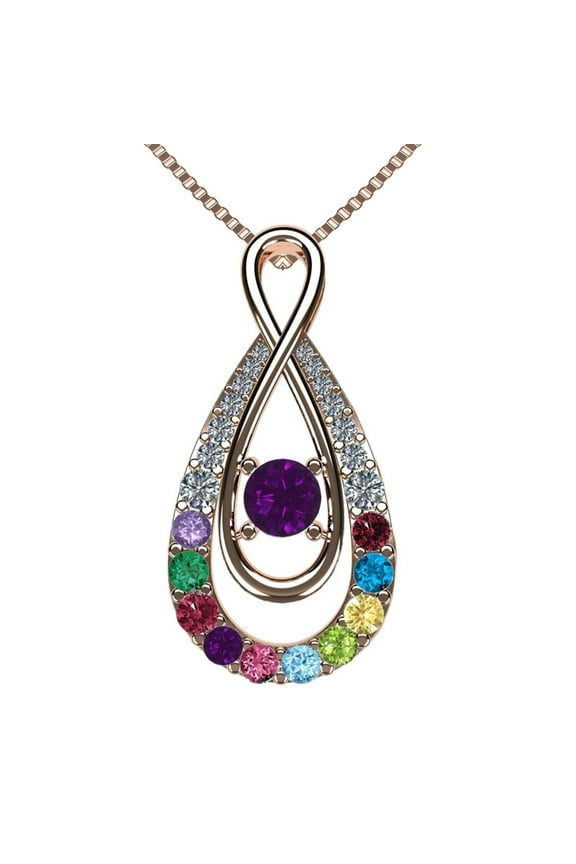 Nana Yours Infinity 1-12 Birthstone Necklace Mother & Child w/1.00mm Chain for Women - 10K Rose Gold