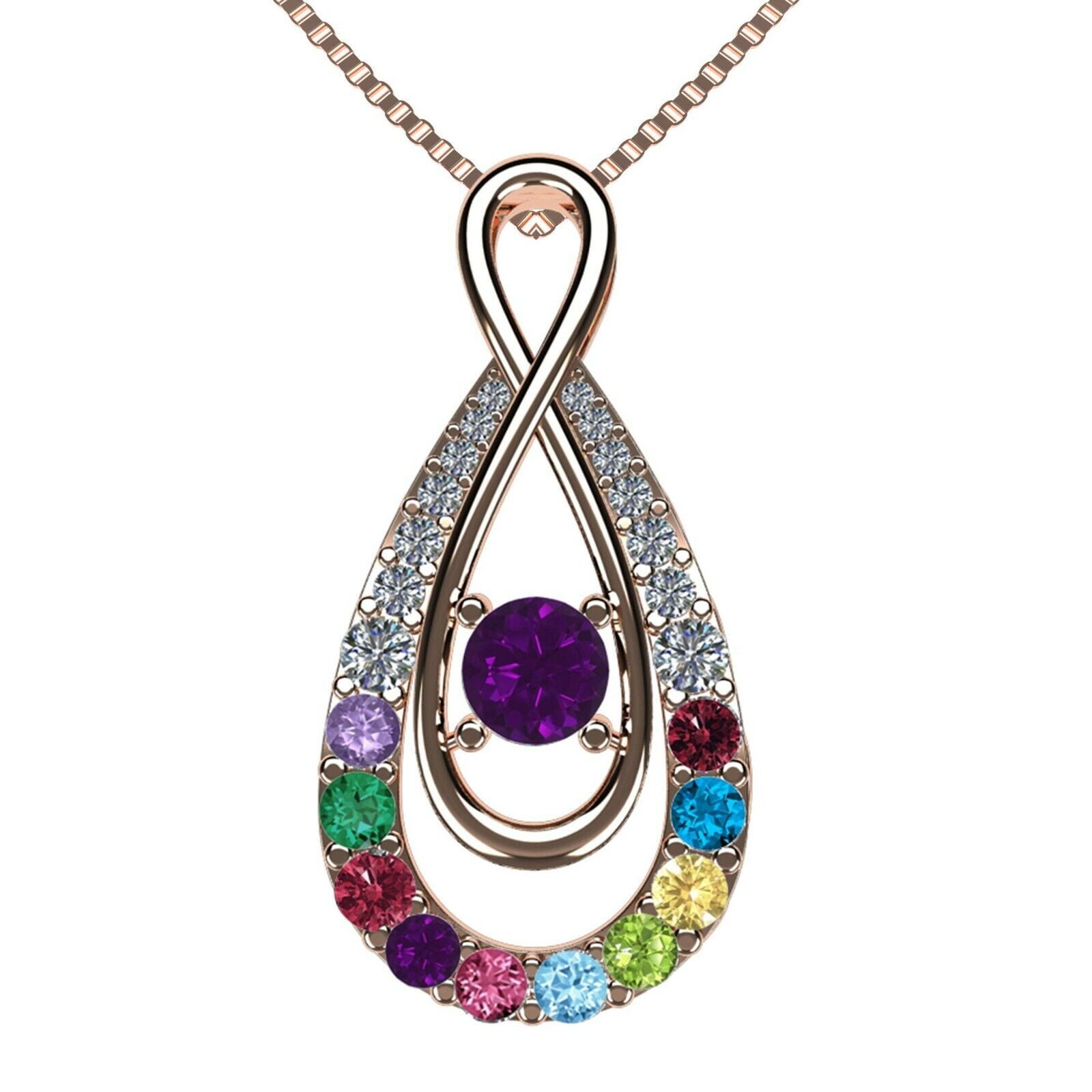 Nana Yours Infinity 1-12 Birthstone Necklace Mother & Child w/1.00mm Chain for Women - Rose Gold Plated