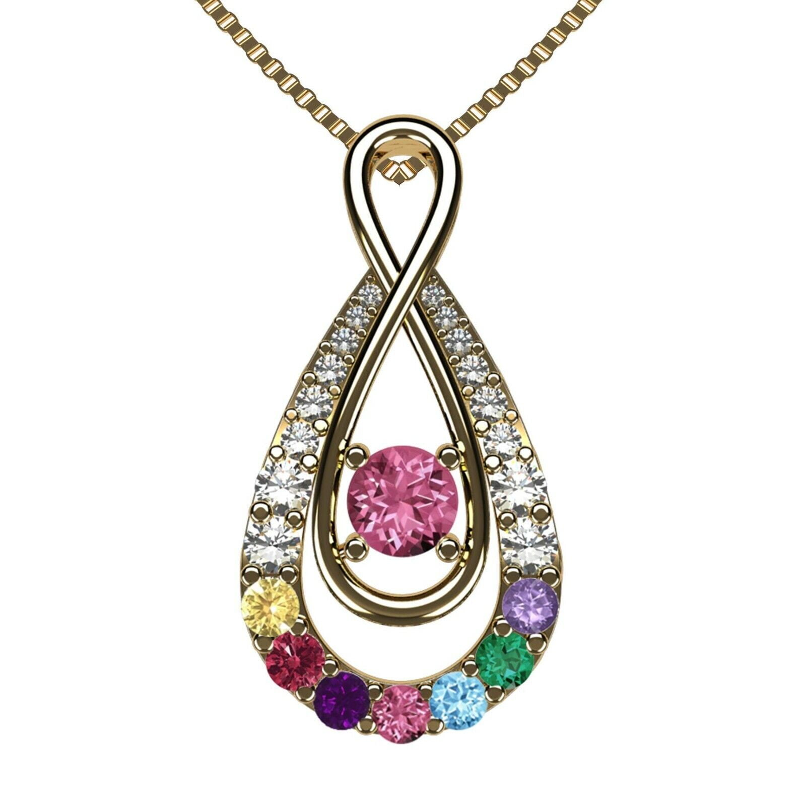 Nana Yours Infinity Mother & Child 1-12 Birthstone Necklace for Women w/0.8mm Chain - Yellow Gold Plated