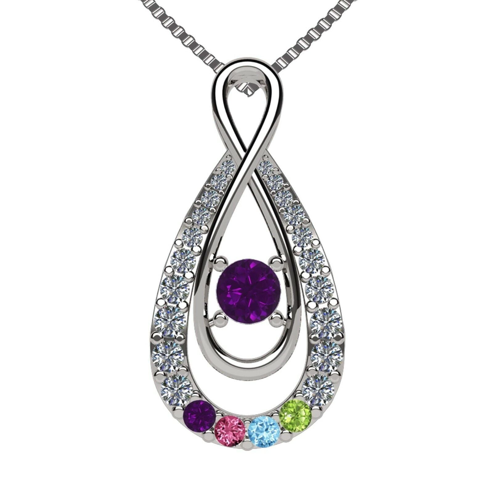 Nana Yours Infinity Mother & Child 1-12 Birthstone Necklace w/1.00mm Chain for Women - 10K White Gold