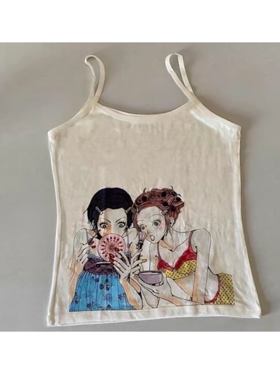 Nana and Hachi Anime Vintage Art Print Tank Tops Nana Makeup My Melody Crossover Matte Anime Nana Hachi White Cream Beauty Tank Top Tee