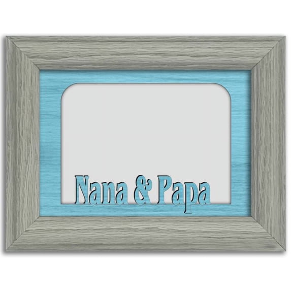 Nana and Papa Tabletop Picture Frame - Holds 4x6 Photo - Multiple Color Options Light Gray Frame with Aqua Insert