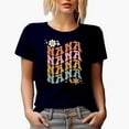 thumbnail image 1 of Nana with Cute Flowers & Butterfly, Grandmother or Grandma Themed, Groovy Retro Wavy Text Merch Gift, Navy Blue T-Shirt, Large, 1 of 5
