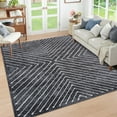 thumbnail image 1 of Nanan 10'x13' Modern Geometric Striped Area Rug Soft Washable Rug, Non Slip Low Pile Indoor Carpet for Living Room Bedroom Home Decor, Dark Gray, 1 of 10