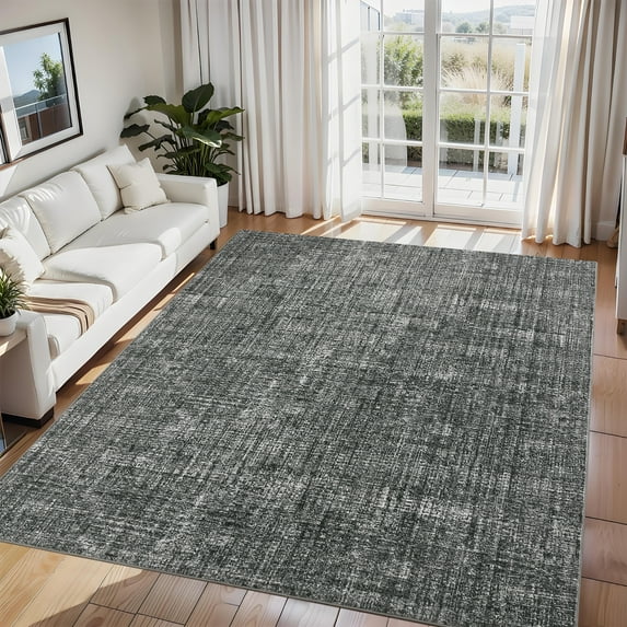 Nanan 10x13 Solid Area Rug Classic Neutral Carpet, Soft Non Slip Low Pile Indoor Rug for Living Room Bedroom Home Decor, Dark Gray