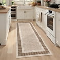 thumbnail image 1 of Nanan 2'x6' Machine Washable Runner Rug Classic Solid Striped Wavy Border Non-Slip Indoor Floor Carpet for Hallway Kitchen Entryway, Brown, 1 of 8