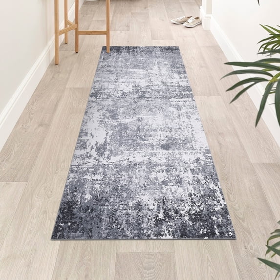 Nanan 2'x6' Modern Abstract Runner Rug Washable Rug, Non Slip Low Pile Rug Indoor Carpet for Hallway Bedroom Kitchen, Gray