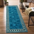 thumbnail image 1 of Nanan 2'x6' Modern Bordered Runner Rug Geometric Carpet, Machine Washable Rug Non Slip Solid Indoor Rug for Hallway Bedroom Kitchen, Blue Green, 1 of 6