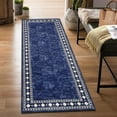 thumbnail image 1 of Nanan 2'x6' Modern Bordered Runner Rug Geometric Carpet, Machine Washable Rug Non Slip Solid Indoor Rug for Hallway Bedroom Kitchen, Blue, 1 of 6