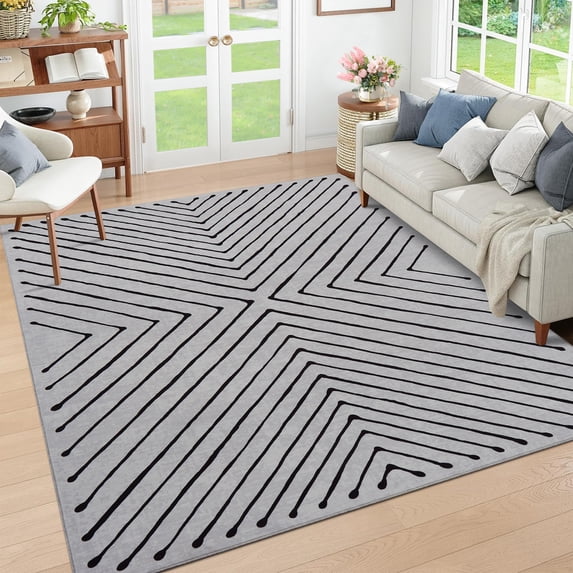 Nanan 2'x6' Modern Geometric Striped Runner Rug Soft Washable Rug, Non Slip Low Pile Indoor Carpet for Hallway Bedroom Enterway, Beige