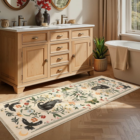 Nanan 2'x6' Runner Rug Hallway Kitchen Machine Washable Runners Non Slip Bedroom Cat Print Mats for Laundry Room, Beige