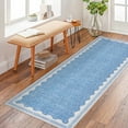 thumbnail image 1 of Nanan 2'x6' Scalloped Runner rug Solid Minimalism Carpet, Washable Rug Non-Slip Low-Pile Indoor Mat for Hallway Bedroom Kitchen, Blue, 1 of 7