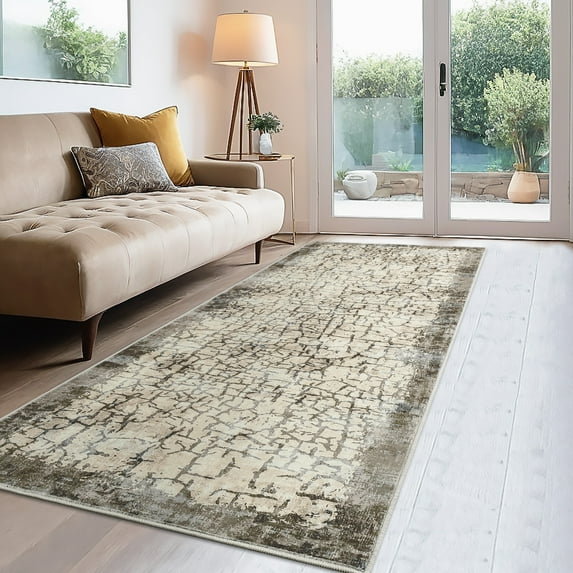 Nanan, 2x6 Area Rug, Modern Abstract Area Rug - Non-Slip, Stain Resistant Low-Pile Carpet for Living Room Bedroom Dining Room Office, Soft Durable Indoor Floor Rug, Camel
