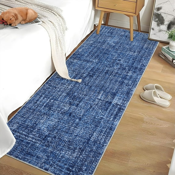 Nanan 2x6 Solid Runner Rug Classic Neutral Carpet, Soft Non Slip Low Pile Indoor Rug for Hallway Bedroom Kitchen, Blue