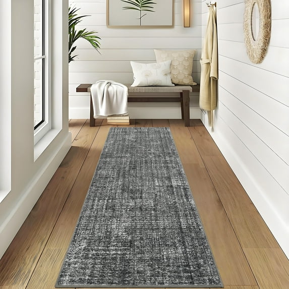 Nanan 2x6 Solid Runner Rug Classic Neutral Carpet, Soft Non Slip Low Pile Indoor Rug for Hallway Bedroom Kitchen, Dark Gray
