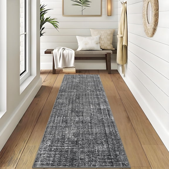 Nanan 2x6 Solid Runner Rug Classic Neutral Carpet, Soft Non Slip Low Pile Indoor Rug for Hallway Bedroom Kitchen, Dark Gray