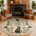 thumbnail image 1 of Nanan 5' Round Area Rug, Washable Cat Botanical Non Slip Stain-resistant Rugs for Dorm Apartment, Soft Foldable Carpet, Beige, 1 of 6