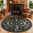 thumbnail image 1 of Nanan 5' Round Area Rug, Washable Cat Botanical Non Slip Stain-resistant Rugs for Dorm Apartment, Soft Foldable Carpet, Black, 1 of 6