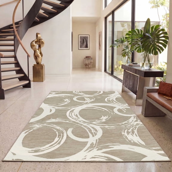 Nanan 5'x7' Geometric Area Rug Modern Abstract Rug with Non Slip Backing, Soft Machine Washable Indoor Carpet for Living Room, Bedroom, Dining Room, Beige
