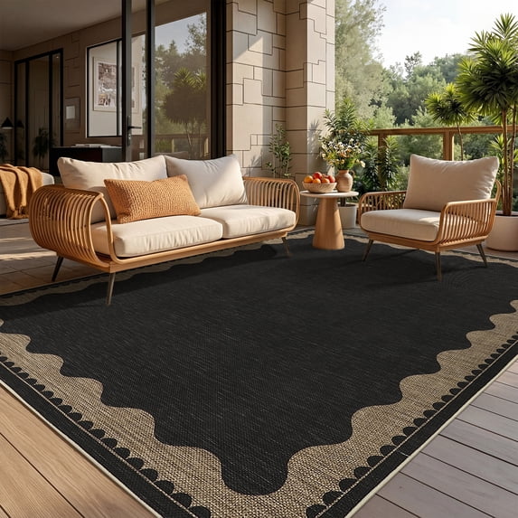Nanan 5'x7' Modern BordeOrange Area Rug Natural Solid Rug, Farmhouse Washable Rug Non-Slip Indoor Carpet for Living Room Bedroom Home Office, Black