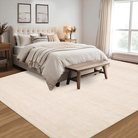 Nanan 5'x7' Modern Solid Area Rug Soft Minimalist Textured Carpet, Washable Non Slip Floor Mat for Living Room Bedroom Dining Room, Beige
