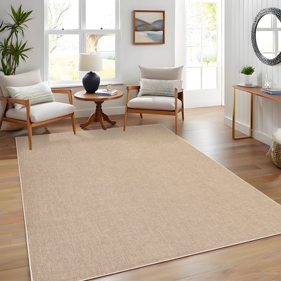 Nanan 5'x7' Modern Solid Area Rug Woven Textured Carpet, Washable Non Slip Rug for Living Room Bedroom Home Decor, Beige