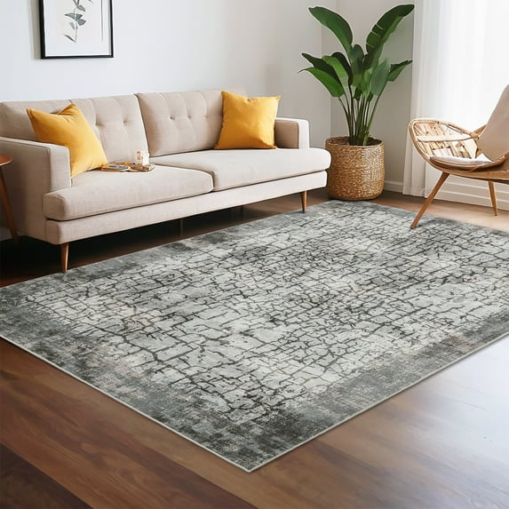 Nanan, 5x7 Area Rug, Modern Abstract Area Rug - Non-Slip, Stain Resistant Low-Pile Carpet for Living Room Bedroom Dining Room Office, Soft Durable Indoor Floor Rug, Gray