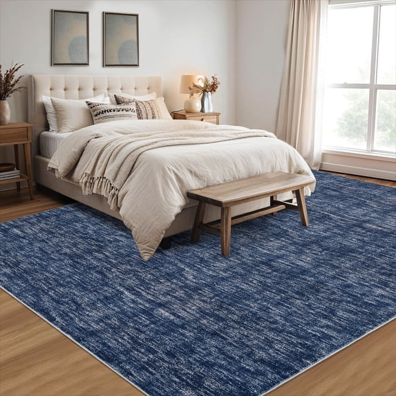 Nanan 8'x10' Modern Solid Area Rug Soft Minimalist Textured Carpet, Washable Non Slip Floor Mat for Living Room Bedroom Dining Room, Blue