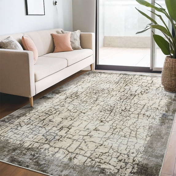 Nanan, 8x10 Area Rug, Modern Abstract Area Rug - Non-Slip, Stain Resistant Low-Pile Carpet for Living Room Bedroom Dining Room Office, Soft Durable Indoor Floor Rug, Camel