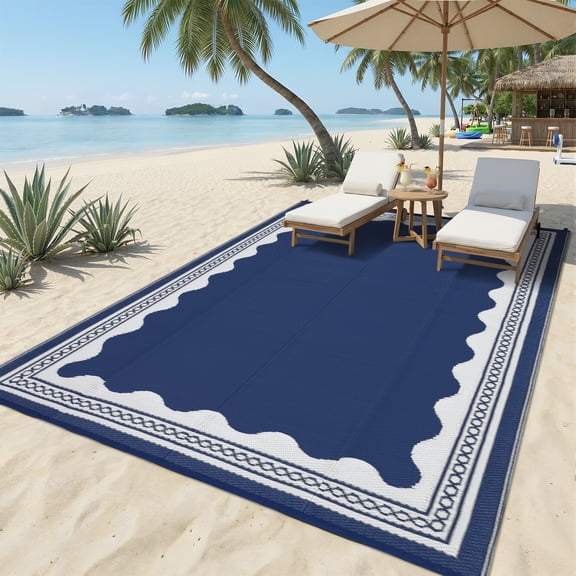 Nanan 8x10 Outdoor Rug, Waterproof Plastic PP Tube Patio Rug, Camping  Rug for Deck, Yard, Garden, Balcony, Poolside, Deep Blue