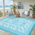 thumbnail image 1 of Nanan 8x10 Outdoor Rug, Waterproof Plastic Straw Rug, Botanical Pattern Outdoor Rug for Patio Deck Picnic Beach Backyard RV, Light Blue White, 1 of 8