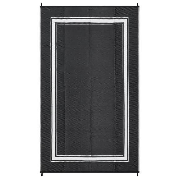 Nanan 8x10 Outdoor Rug, Waterproof & Sun-Resistant Plastic Patio Mat, Portable with Storage Bag, Reversible Washable Camping Rug for Deck, Yard, Balcony & Poolside, Black White