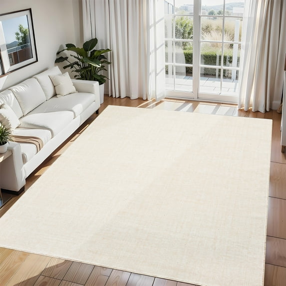 Nanan 8x10 Solid Area Rug Classic Neutral Carpet, Soft Non Slip Low Pile Indoor Rug for Living Room Bedroom Home Decor, White