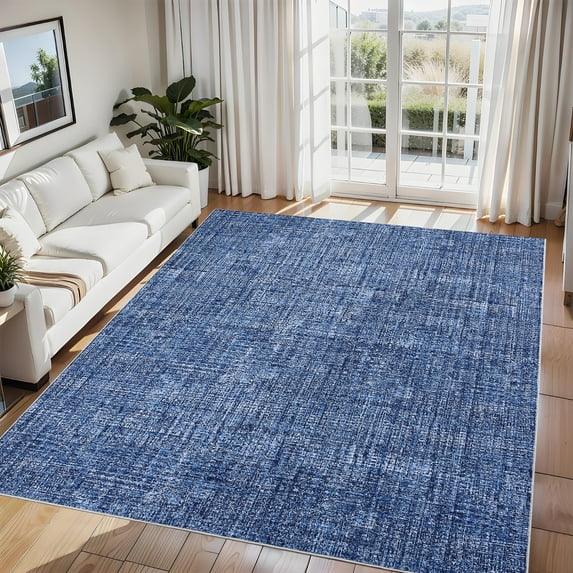 Nanan 9x12 Solid Area Rug Classic Neutral Carpet, Soft Non Slip Low Pile Indoor Rug for Living Room Bedroom Home Decor, Blue