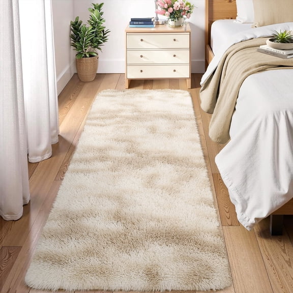 Nanan Fluffy Area Rug 2'x6' Soft Shaggy Carpet for Living Room Bedroom Home Decor, Light Coffee