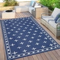 thumbnail image 1 of Nanan Outdoor Rug 9x18ft Modern Bordered Area Rugs, Waterproof Reversible Patio Rug Plastic Straw Outdoor Carpet for Deck, Backyard, Porch, RV & Camping, Dark Blue & White, 1 of 9