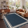 thumbnail image 1 of Nanan Scalloped Area Rug 10'x13' Edge Jute Rug, Washable Non Slip Low Pile Indoor Outdoor Rug Farmhouse Carpet for Living Room Dining Room Patio Entryway, Blue, 1 of 10