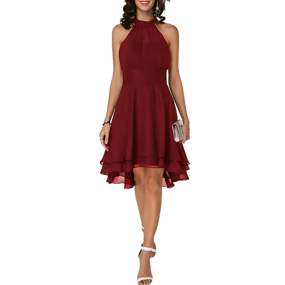 Nananla Women's Solid Color Halter Chiffon Wedding Bridesmaid Party Evening Dress
