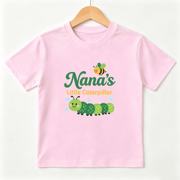 Nanas Little Caterpillar Girls Graphic Tee, Cute Insect Bug 100% Cotton Kids Short Sleeve T-Shirt