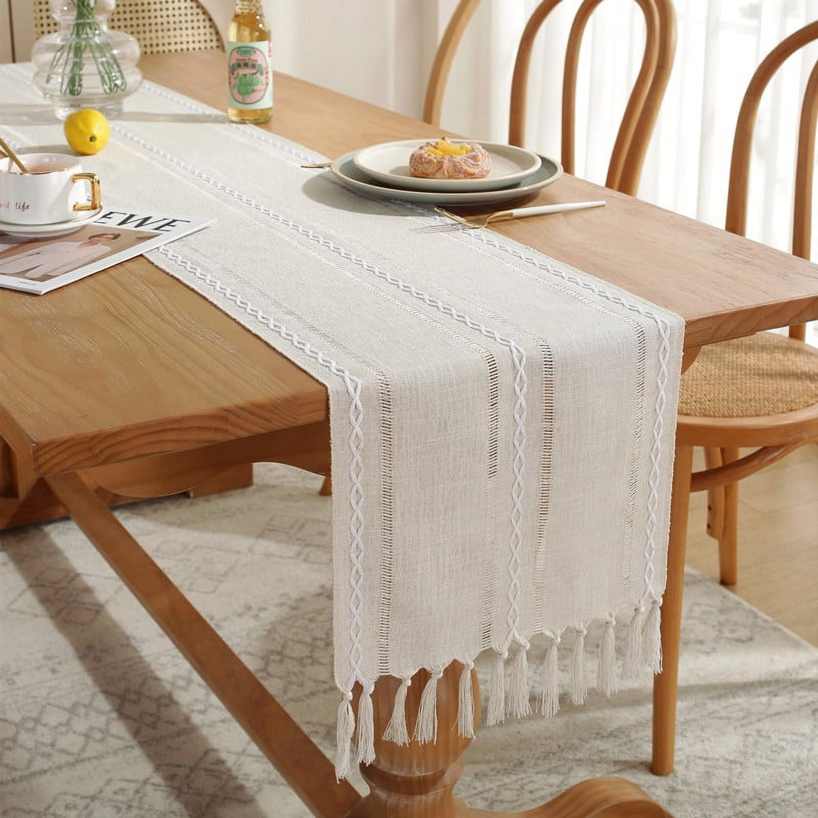 Nanbowan Farmhouse Style Table Runner with HandTassels, Rustic Linen