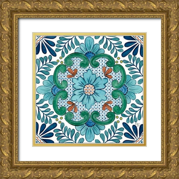 Nancy Green Design 12x12 Gold Ornate Wood Framed with Double Matting Museum Art Print Titled - Talavera Azul I