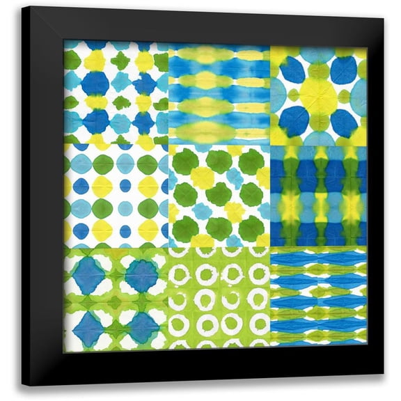Nancy Green Design 20x20 Black Modern Framed Museum Art Print Titled - Watermark Blue Green 9 Patch