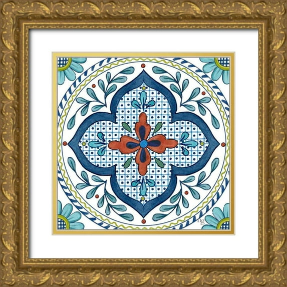 Nancy Green Design 26x26 Gold Ornate Wood Framed with Double Matting Museum Art Print Titled - Talavera Azul II